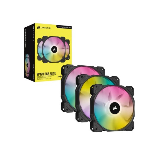 CORSAIR iCUE SP120 RGB ELITE Performance 120mm PWM Triple Fan Kit with iCUE Lighting Node CORE, CO-9050109-WW