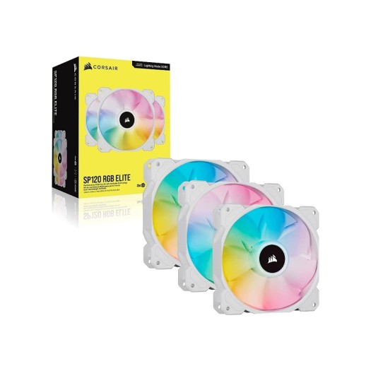 Corsair iCUE SP120 Triple Fan, RGB Elite Performance, 120mm White PWM, Kit with iCUE Lighting Node - CO-9050137-WW