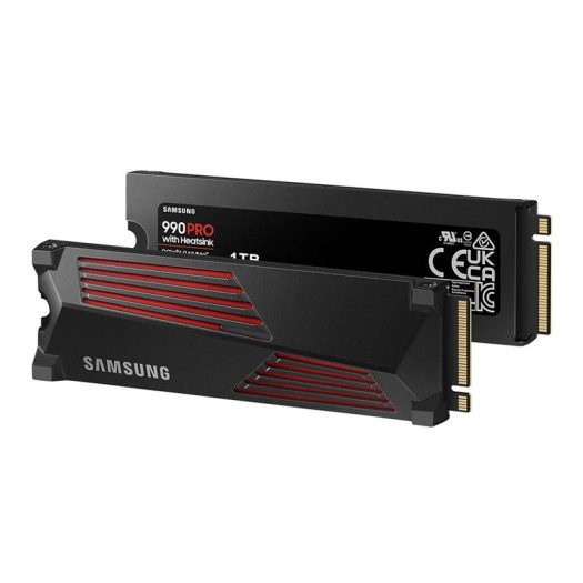 Samsung 990 Pro with Heatsink 1 TB NVMe 2.0 M.2 2280 Internal SSD, 7450 MB/s Sequential Read Speed, 6900 MB/s Sequential Write Speed, 3.3 Voltage, V-NAND 3-bit MLC, Black