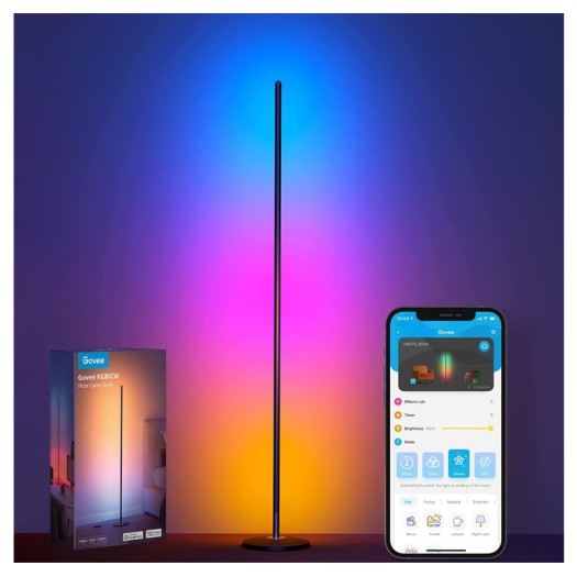 Govee RGBICW Floor Lamp Black, LED Corner Lamp Works with Alexa, Smart Modern Standing Lamp with Music Sync and 16 Million DIY Colors, Ambiance Color Changing Floor Lamps for Living Room Bedroom Gaming Room - H6076