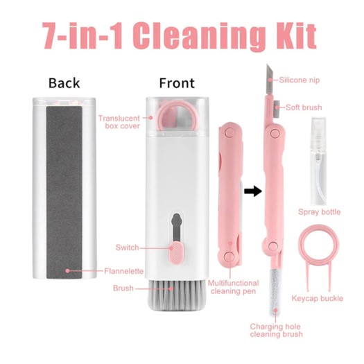 7-in-1 Electronics Cleaner Kit Computer Keyboard Earphone Dust Cleaning Brush Tool for Earbud Cell Phone Laptop Camera - Pink