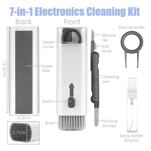 7-in-1 Electronics Cleaner Kit Computer Keyboard Earphone Dust Cleaning Brush Tool for Earbud Cell Phone Laptop Camera - Black