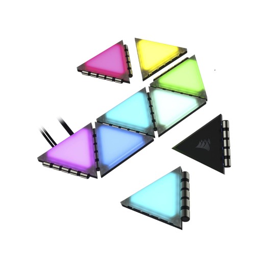 Corsair iCUE LC100 Case Accent Lighting Panels - Mini Triangle - 9X Tile Starter Kit (81 RGB LEDs with Light Diffusion, Simple Magnetic Attachment, CORSAIR iCUE Lighting Node PRO Included)