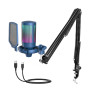 FIFINE USB Gaming Streaming Recording PC Microphone Kit, RGB Condenser Computer Mic Bundle for Podcasts, Audio, Vocal, Video on Mac/Desktop/Laptop, with Boom Arm Stand-A6T Blue