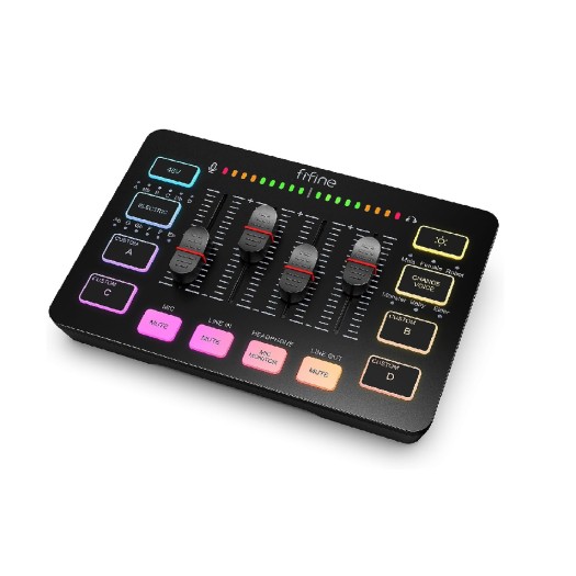 FIFINE Gaming Audio Mixer, Streaming RGB PC Mixer with XLR Microphone Interface, Individual Control, Volume Fader, Mute Button, 48V Phantom Power, for Podcast/Recording/Vocal/Game Voice-AmpliGame SC3